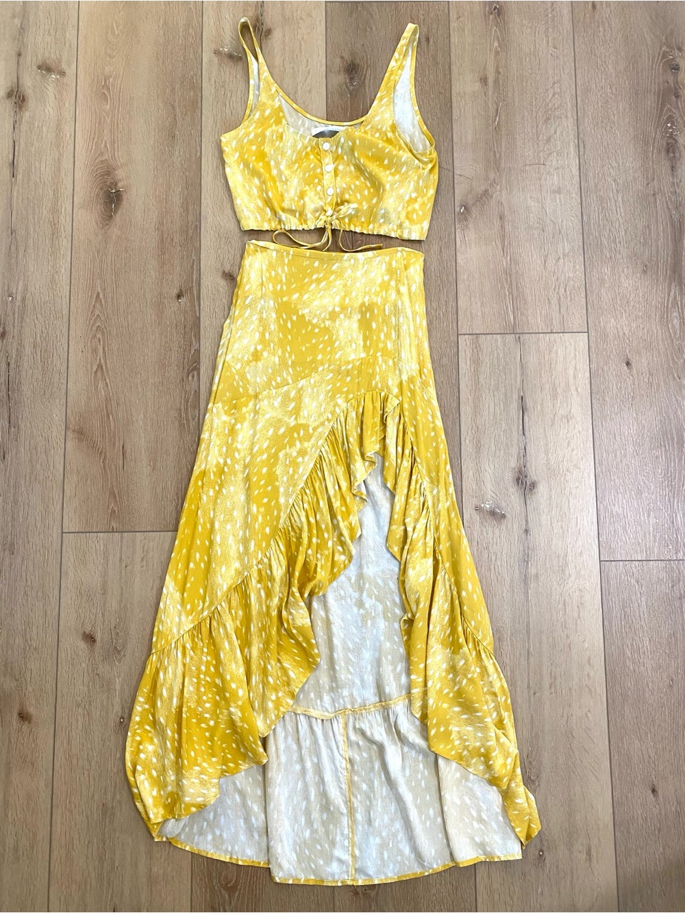 Stillwater Dress Yellow High Low Ruffle Maxi Dress Set Boho Festival Size XS - Picture 2 of 11